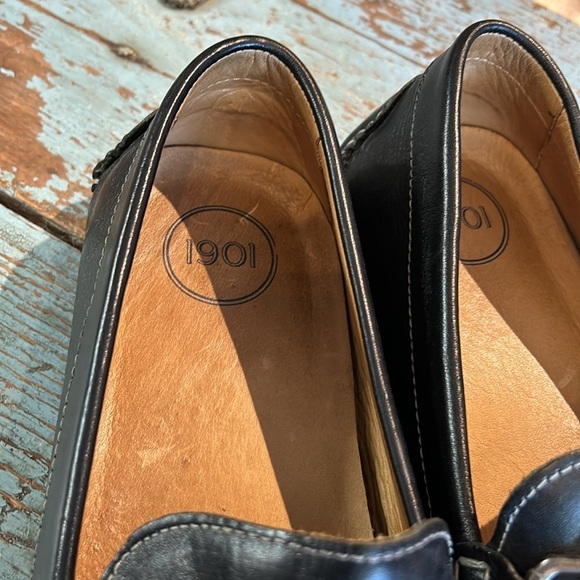 1901 men\'s Destin black leather horsebit driving loafers Size 10